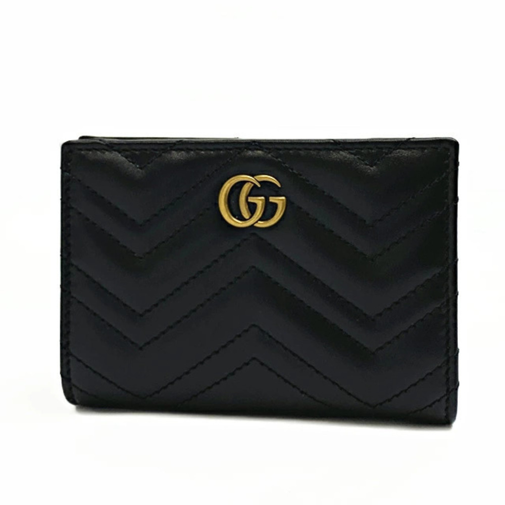 Gucci Bifold Wallet GG Marmont Dtdht Leather Black